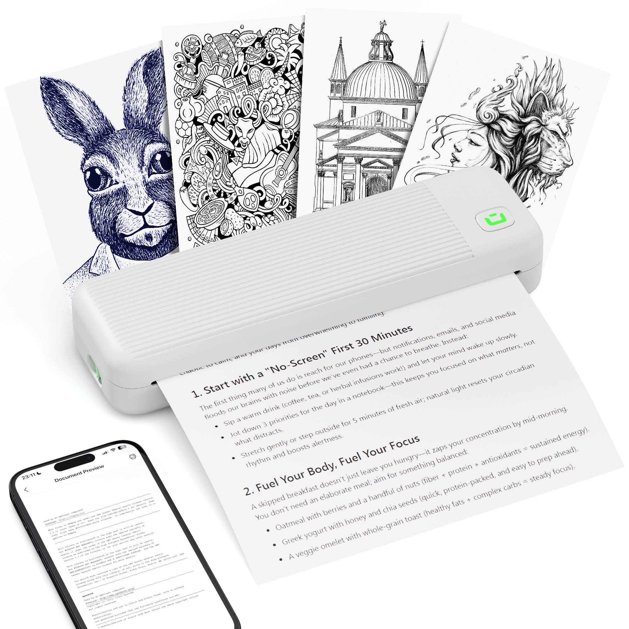 P8 Portable Printer Inkless Bluetooth Thermal Printer Wireless for Travel compatible with iOS, Android, Laptop, Supports 8.5"x11" US Letter for Office, Car, Home, Black